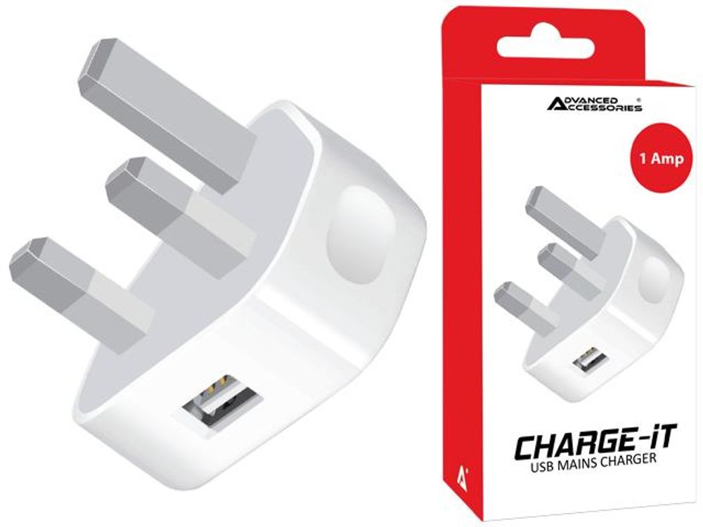 High-Speed USB Mains Charger - 1amp - White - For iPhones, Smartphones, Tablets & More!