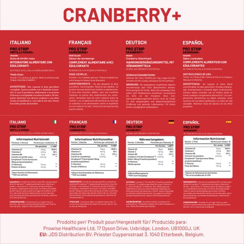PROSTRIP CRANBERRY+ Urophenol™ Providing 36 mg Proanthocyanidins (PACs) 30 Oral Vegan Strips – No water Needed