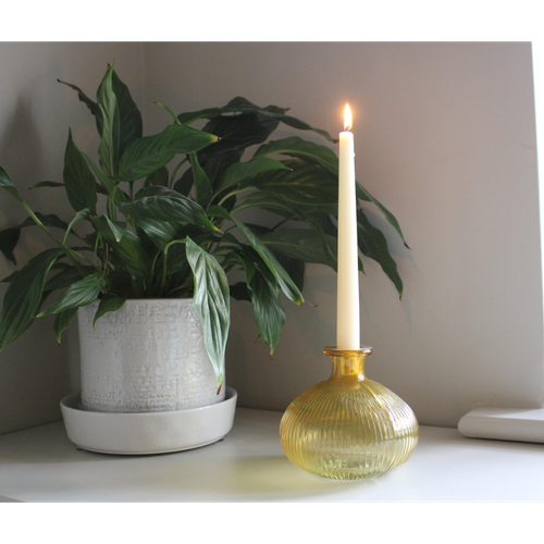Yellow Ribbed Glass Candle Holder