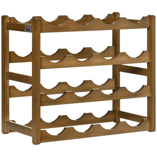 Bamboo Wine Rack - 16 Bottles, 4-tier Display, Countertop Storage Shelves