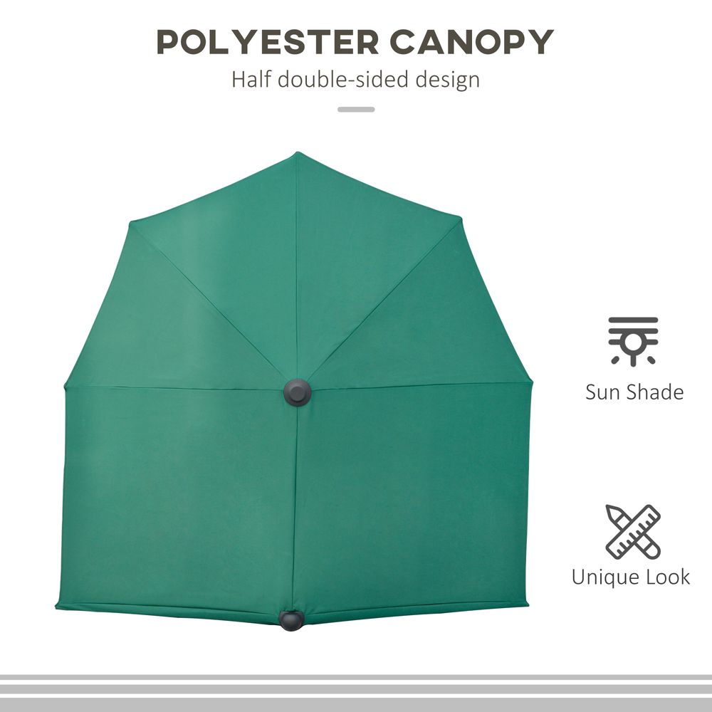 Premium 2m Half Parasol Umbrella - Crank, Dark Green - Quality Assured, Limited Space - Perfect Shade Solution!