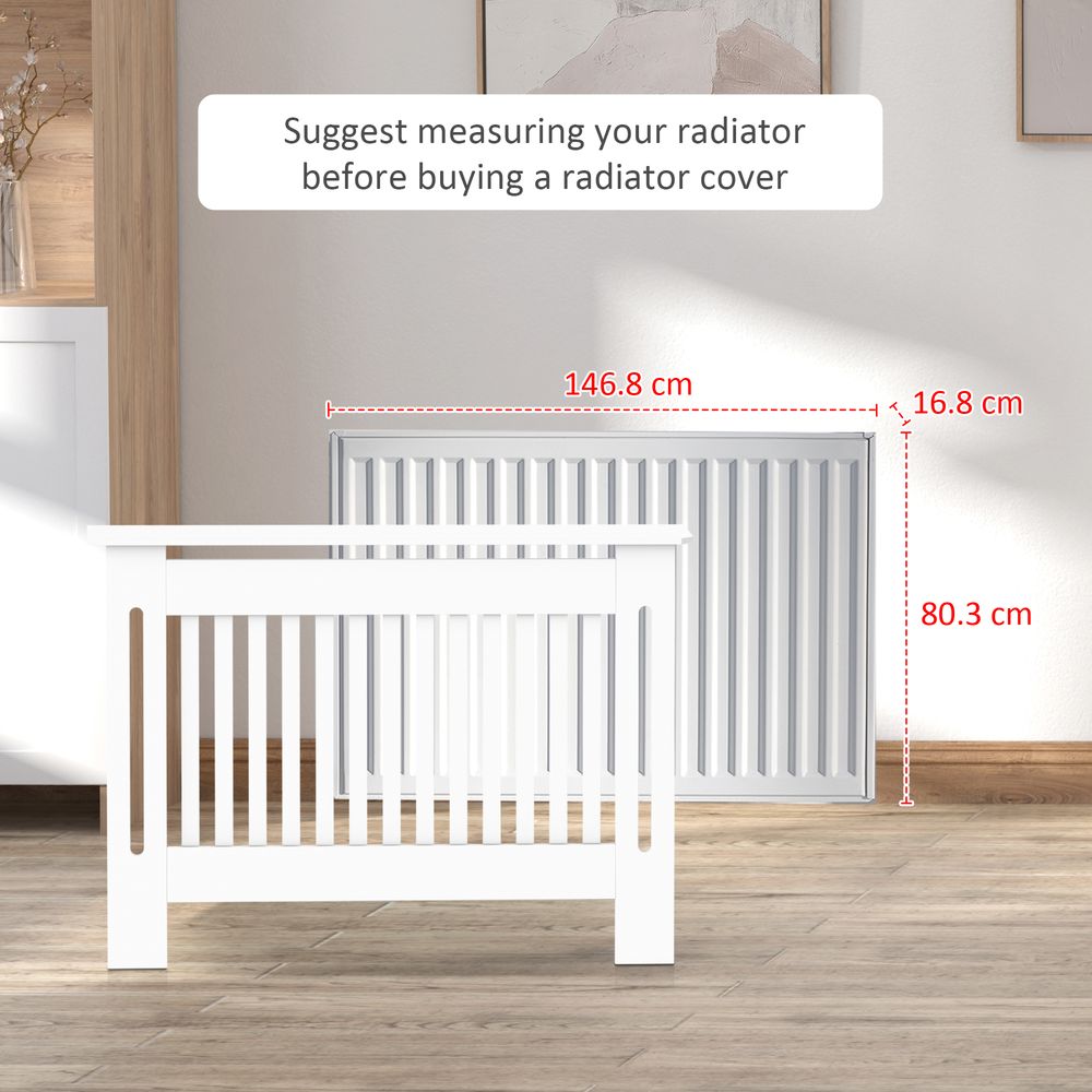 HOMCOM Slatted Radiator Cover Painted Cabinet MDF Lined Grill in White 152L x 19W x 81H cm