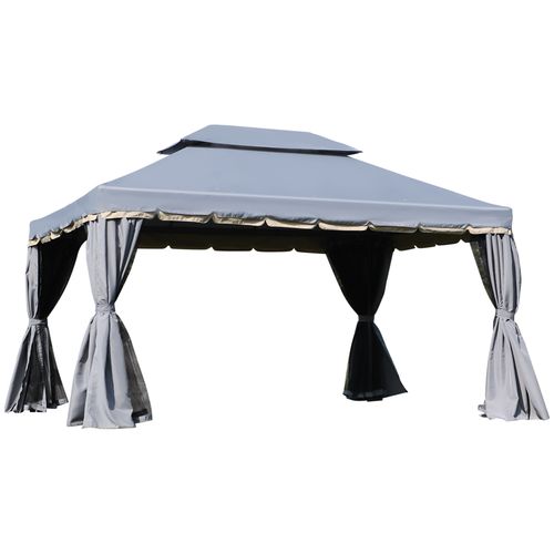 3 x 4m Aluminium Gazebo with 2 Tiers Roof Garden Nets Sidewalls - Grey