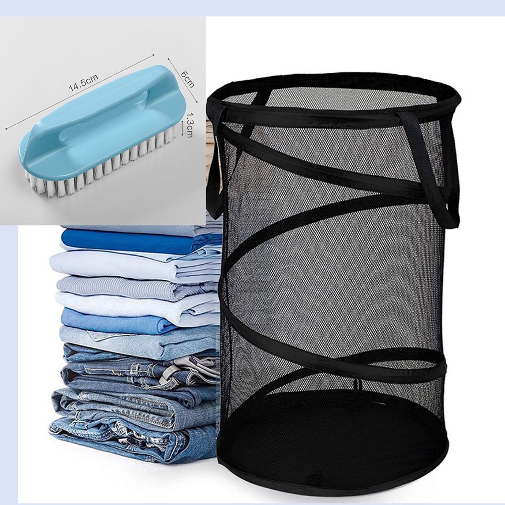 Large Collapsible Laundry Basket Foldable Mesh Pop Up Hamper with Handles for Laundry Room, Bathroom, Kids Room, College Dorm, Travel, Storage Organizer Black 