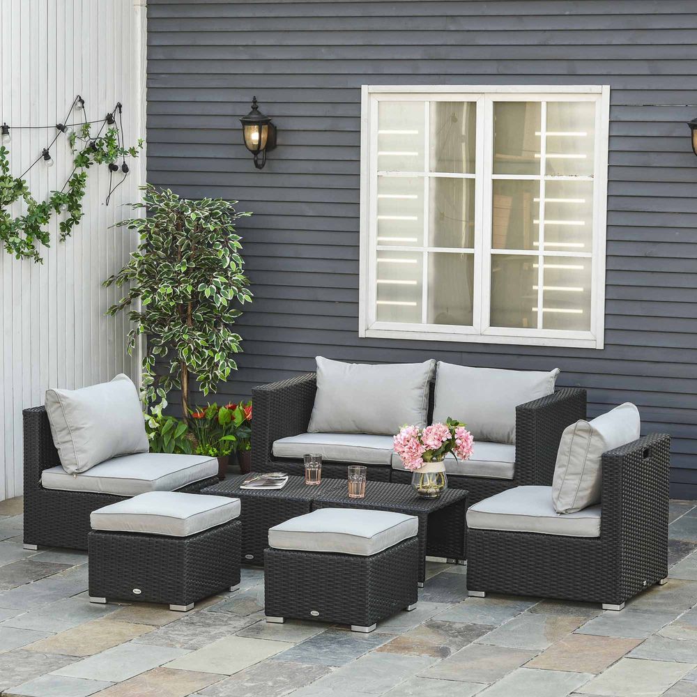 Outdoor Rattan Furniture Set: 6-Seater Sofa, Coffee Table, Garden Oasis
