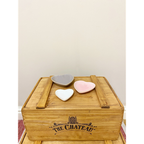 Three Heart Shaped Trinkets With Gold Edge