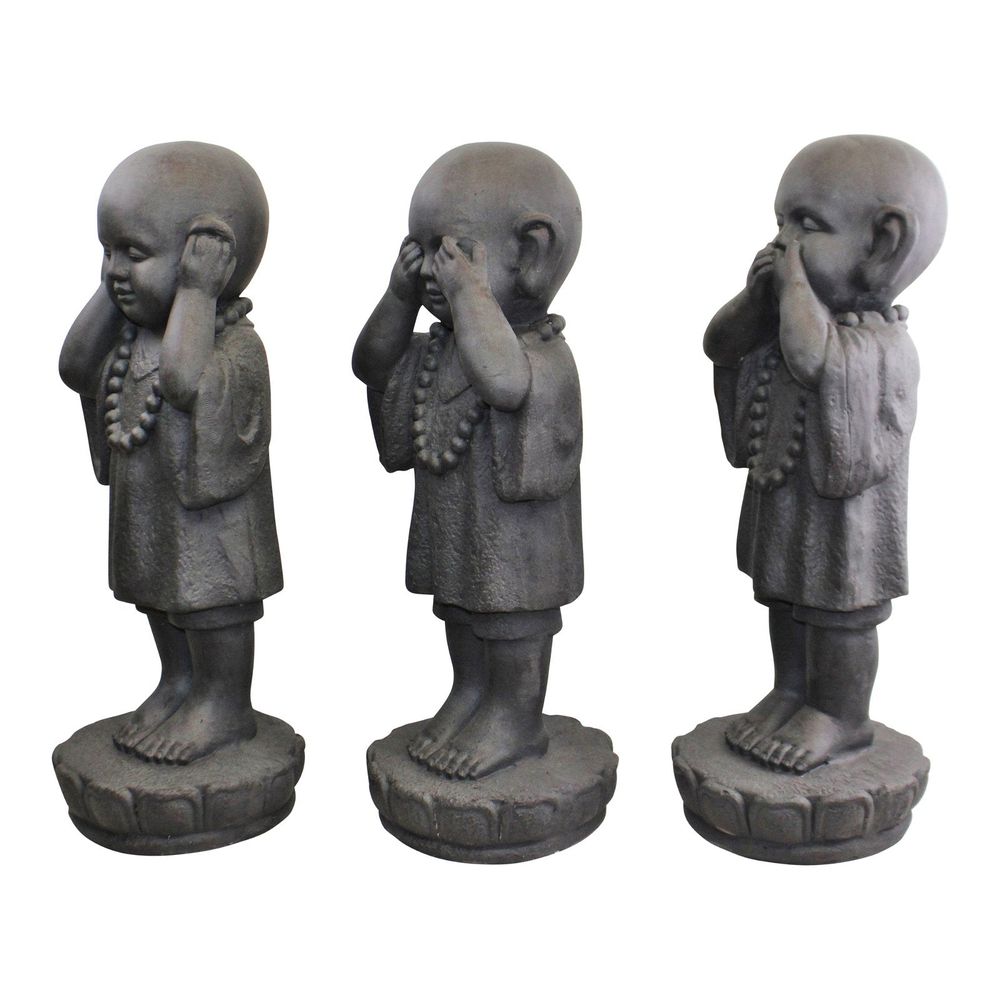 Set of 3 Stone Effect Monk Ornaments - See No Evil, Hear No Evil, Speak No Evil