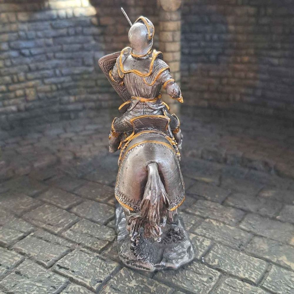 Knight With Armoured Horse (hand-cast statue sculpture) 10cm Height