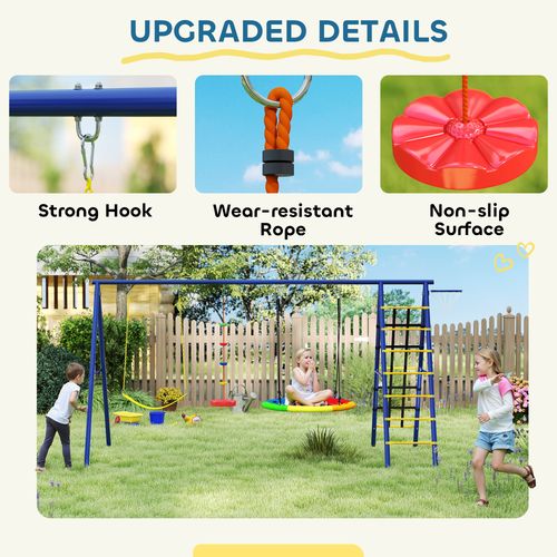 AIYAPLAY 6 in 1 Kids Swing Set with 3 Swings, Climbing Net and Ladder