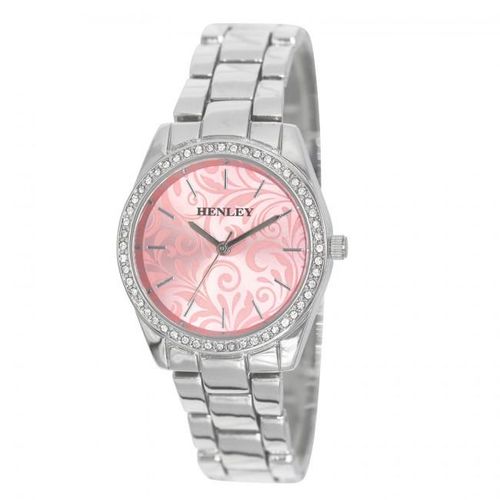 Henley Ladies Bling Etched Patterned Pink Dial & Silver plated Bracelet Watch H07326.5