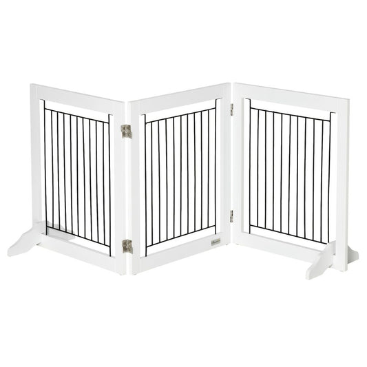 PawHut Foldable Wooden Pet Gate w/ 3 Panels 2 Support Feet for Small Dogs White