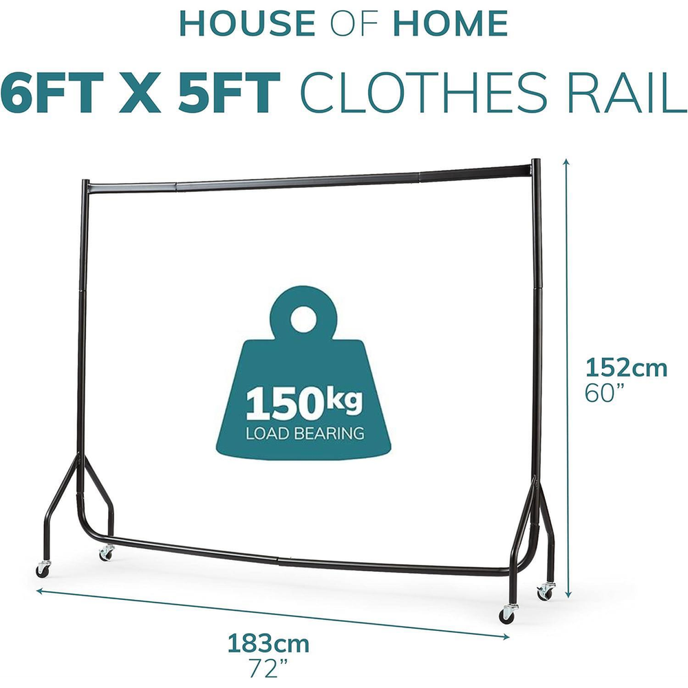 Premium Quality 6ft Black Clothes Rail: Extra Heavy Duty, Easy to Assemble. Perfect for Extra Hanging Space!