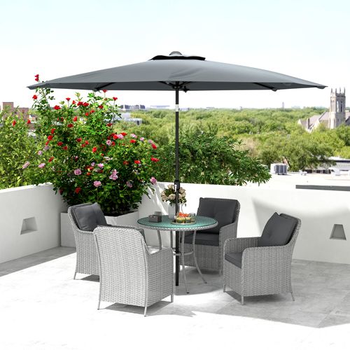 Outsunny Luxury Rattan Garden Dining Set W/ Parasol, Cushions, Light Grey