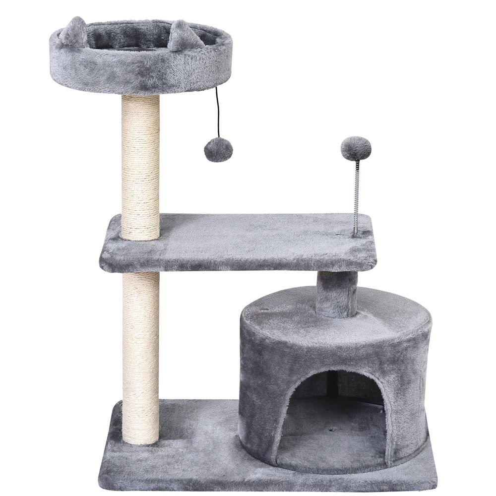 PawHut Mult-level Cat Tree Scratch Post Scratcher Climbing Tower Kitty Activity Center Condo Perch Jumping Platforms Grey 61L x 41W x 81H cm
