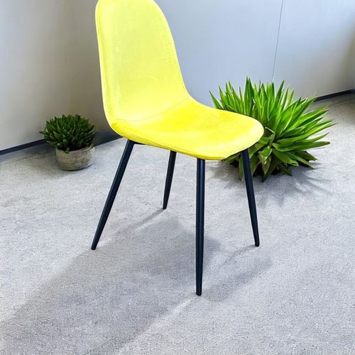 YELLOW FABRIC CHAIR BLACK METAL LEGS