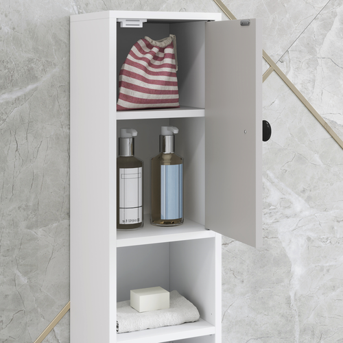 kleankin Slim Bathroom Cabinet, Toilet Roll Storage w/ Shelves, Light Grey