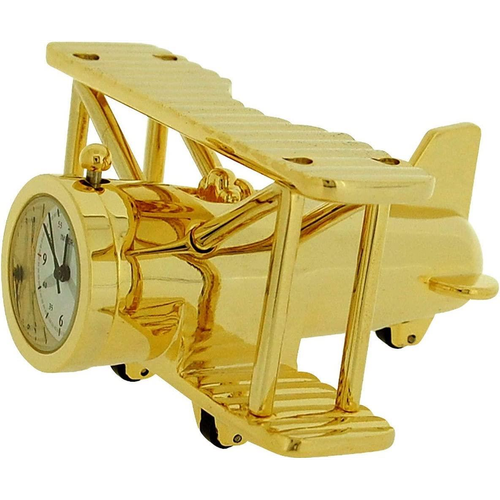 Miniature Clock Goldtone Plated Metal Bi-Plane Design Solid Brass IMP1014S - CLEARANCE NEEDS RE-BATTERY