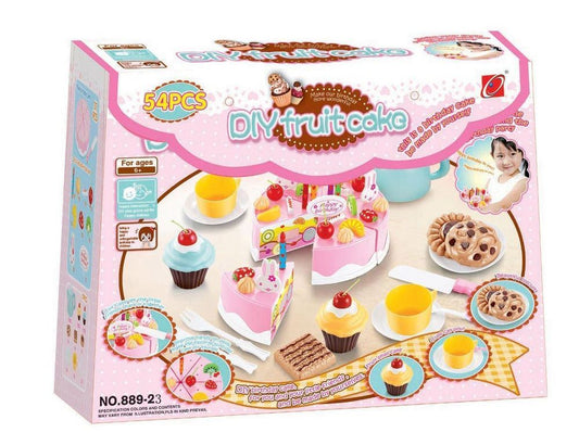 SOKA 54pc Birthday Party Cream Fruit Cake Dessert Pretend Role Play Toy Food Set Afternoon Tea Party for Kids Children Girls Boys Age 6 year old