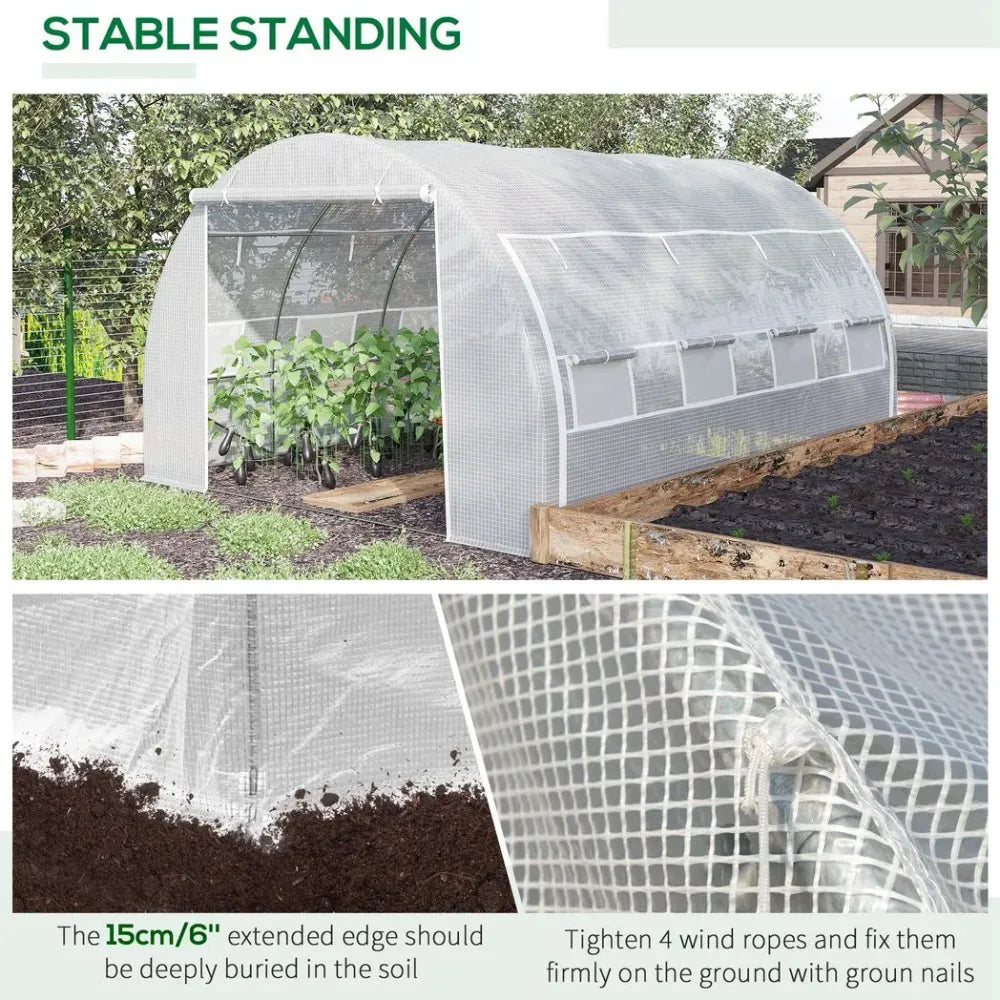 Premium 4x3x2m Polytunnel Greenhouse - Steel Frame - White