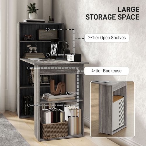 HOMCOM 120cm Computer Desk Bookshelf Writing Table Workstation 6 Shelves Grey