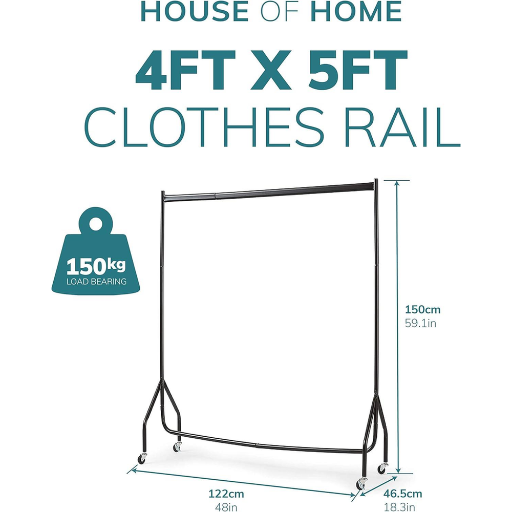 Extra Heavy Duty 4FT Long x 5FT Clothes Rail In Black