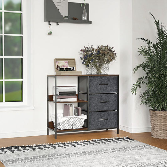 HOMCOM Chest of Drawers Storage Dresser Cabinet Organizer with 3 Fabric Drawers and 2 Display Shelves for Living Room, Bedroom, Hallway, Black