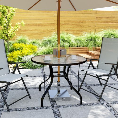 Outsunny Outdoor Dining Table with Parasol Hole, Round, 96.5 x 96.5 x 71 cm