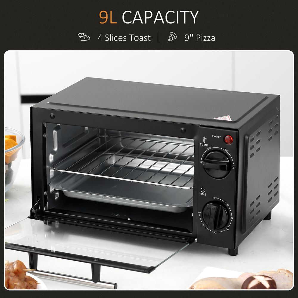 Mini Oven, 9L Countertop Electric Grill, Toaster Oven 750W