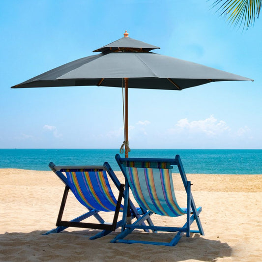 Premium 3x3m Wood Square Patio Umbrella - Market Quality Canopy, Sunshade, Garden Parasol - Best in Class