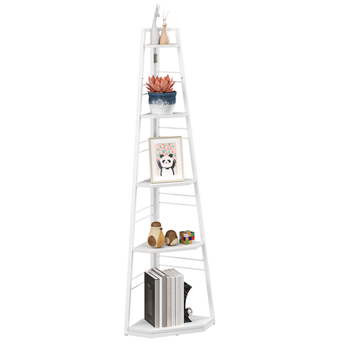 HOMCOM 5-Tier Corner Shelf, Shelving Unit with Adjustable Feet
