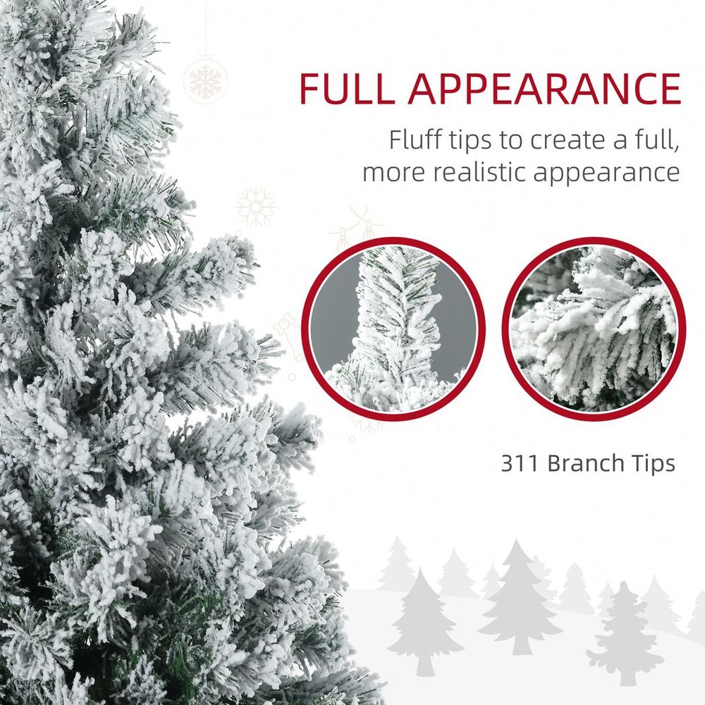 HOMCOM 4.5ft Artificial Flocked Christmas Tree with LED Lights, Snow Branches