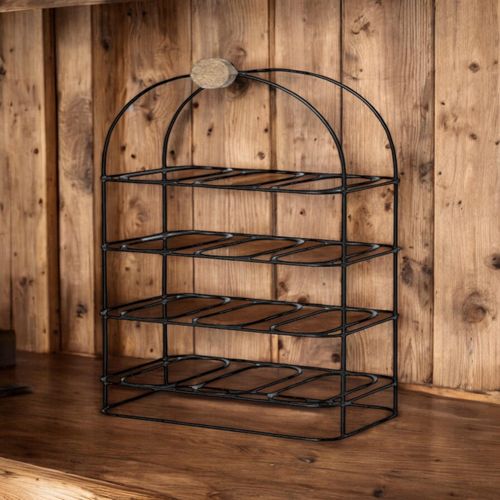 25" CAST IRON BLACK 12 BOTTLE WINE RACK