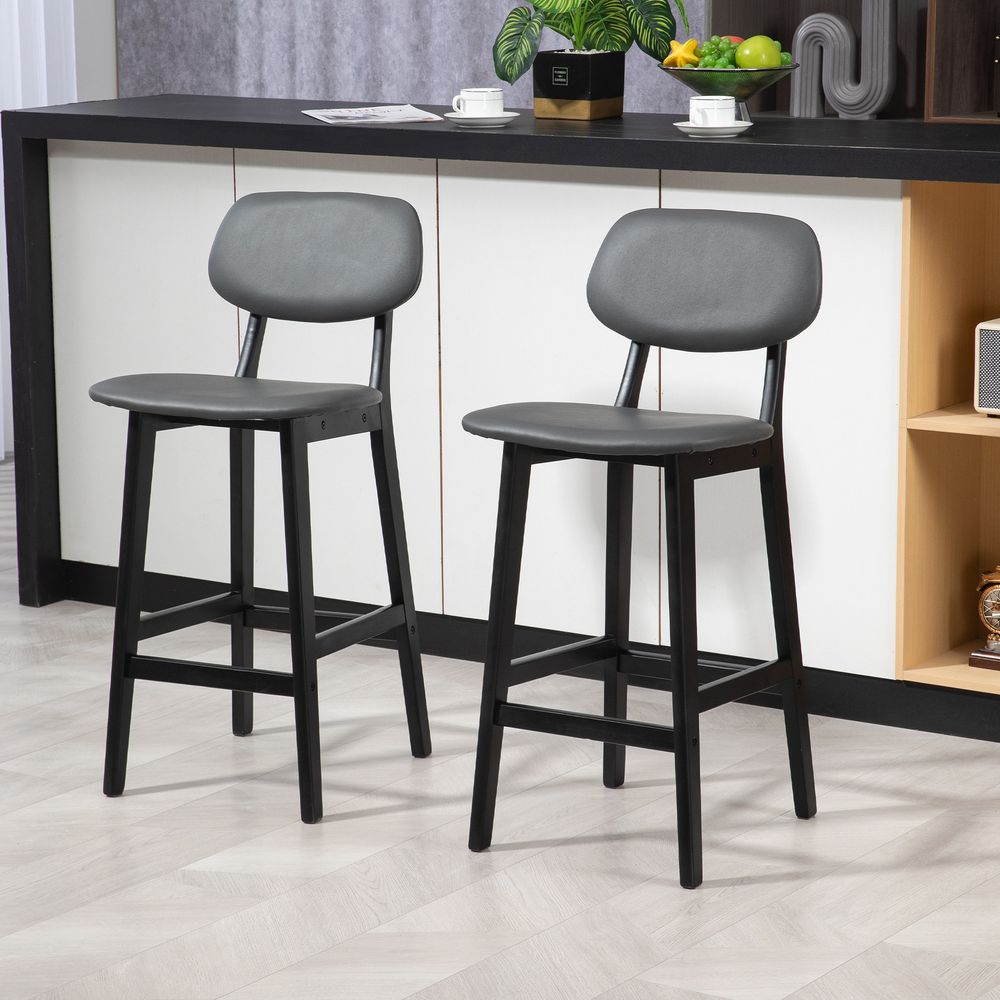 HOMCOM Breakfast Bar stools Set of 2 with PU Leather Cover, Wood Legs, Brown