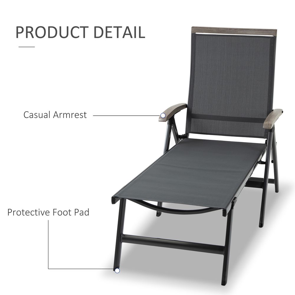 Folding Sun Lounger, Adjustable Chaise Lounge Chair Aluminium Frame Grey
