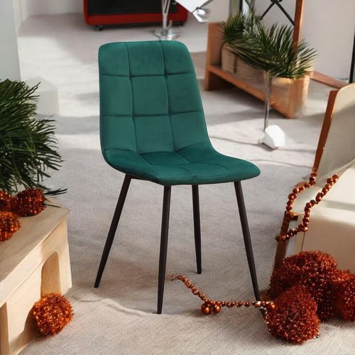 GREEN FABRIC CHAIR BLACK METAL LEGS