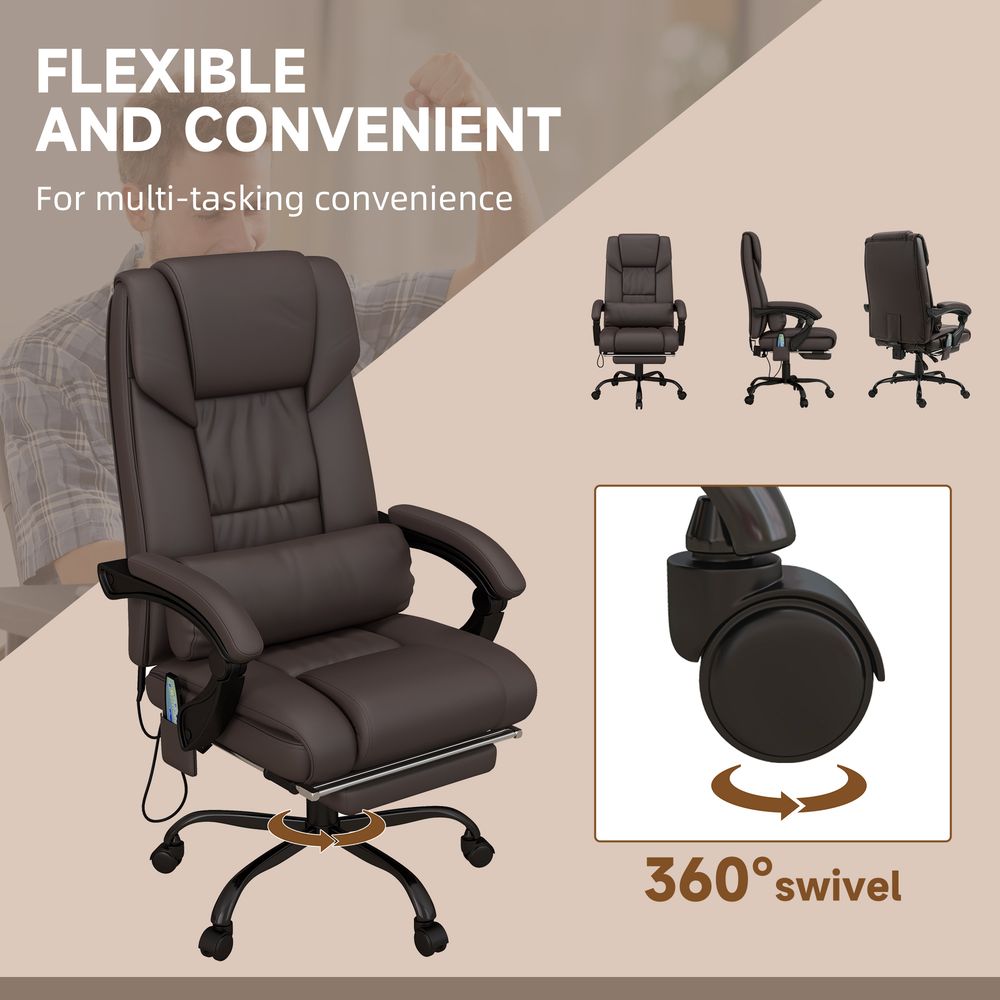 Ultimate Comfort & Style: PU Leather Massage Office Chair - 6 Vibration Points, Adjustable Height, Brown