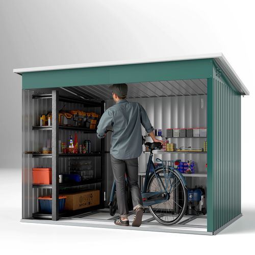 Outsunny 8.5 x 6ft Galvanised Steel Garden Shed with Foundation Kit, Green