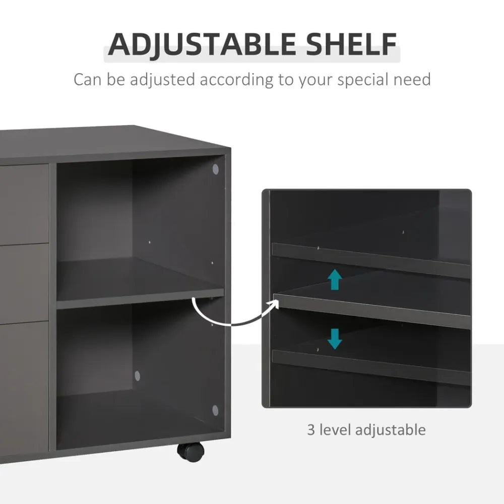 Premium Grey Freestanding Storage Cabinet - 3 Drawers, 2 Shelves, 4 Wheels - Office & Home