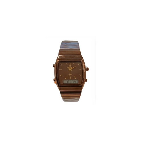 Swismax Ladies Duel Time Water Resistant Brown Dial Brown Metal Strap Watch