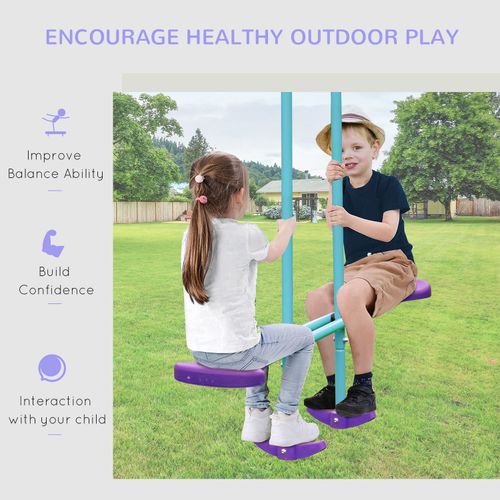Outsunny Metal 2 Swings & Seesaw Set Height Adjustable Outdoor Play Set, Green
