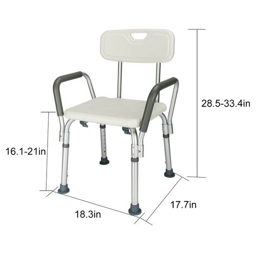 Medical Bathroom Safety Shower Tub Aluminium Alloy Bath Chair Bench with Back & Handle White