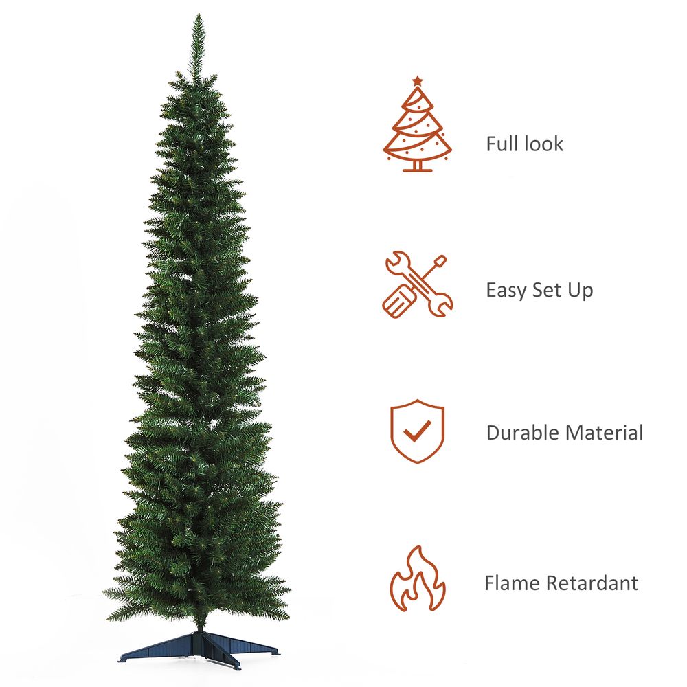 1.8m 6ft Artificial Pine Pencil Slim Tall Christmas Tree with 390 Branch Tips