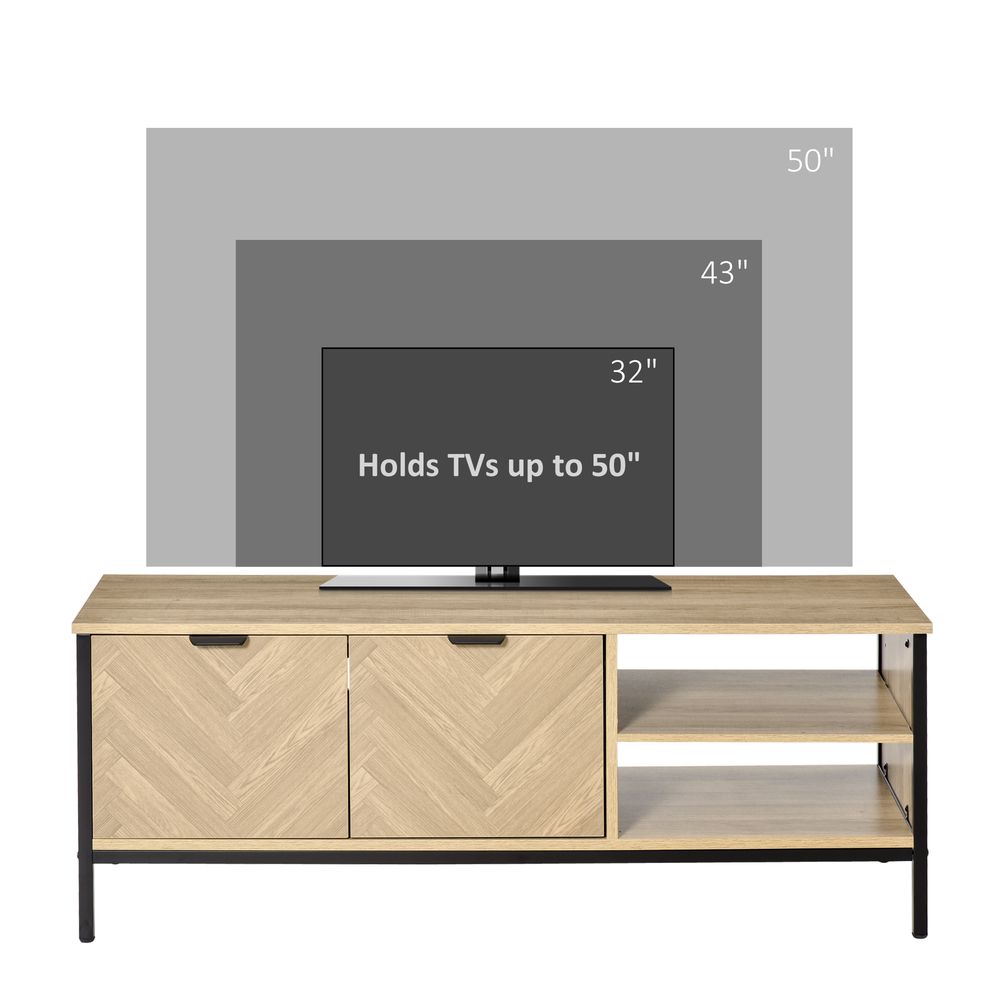 HOMCOM TV Stand for TVs up to 55 Inches, 2 Doors TV Cabinet with Adjustable Open Shelves for Living Room, Bedroom, Entertainment Room, Natural Wood