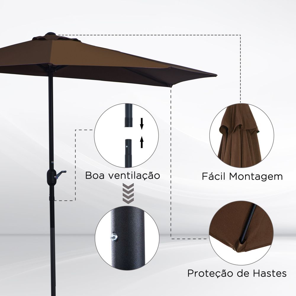 Outsunny 2.7m Metal Frame Garden Furniture Parasol Half Round Umbrella