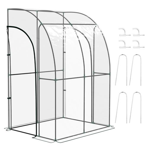 Outsunny 143x118x212cm Walk-In Lean to Wall Tunnel Plastic Greenhouse with Doors