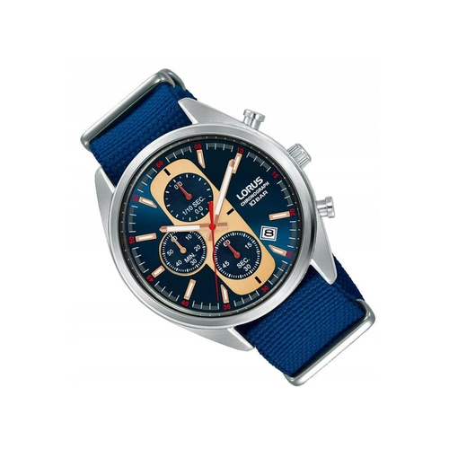 Lorus Mens Urban Chronograph Dated Blue Dial Blue Nylon Strap Watch RM357GX9 BRAND NEW BUT NEEDS BATTERY
