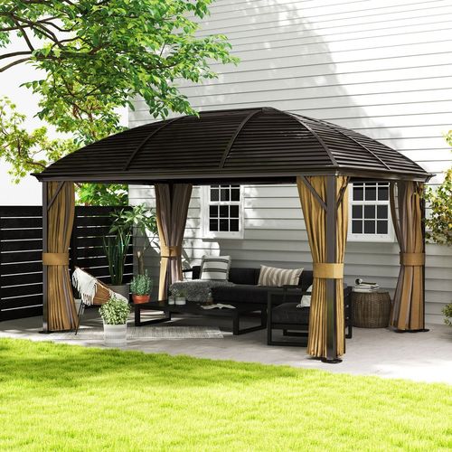 Outsunny 3 x 4m Hardtop Gazebo Aluminium Garden Pavilion Brown