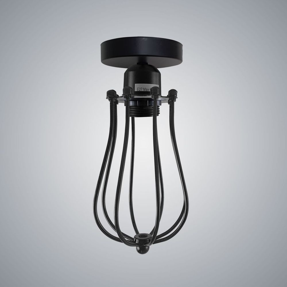 Vintage Industrial Geometric Balloon Shaped Wire Cage Ceiling Light