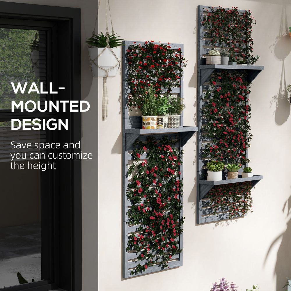 Premium Outsunny Wall Mounted Plant Stands - Set of 2 - Shelves & Trellis