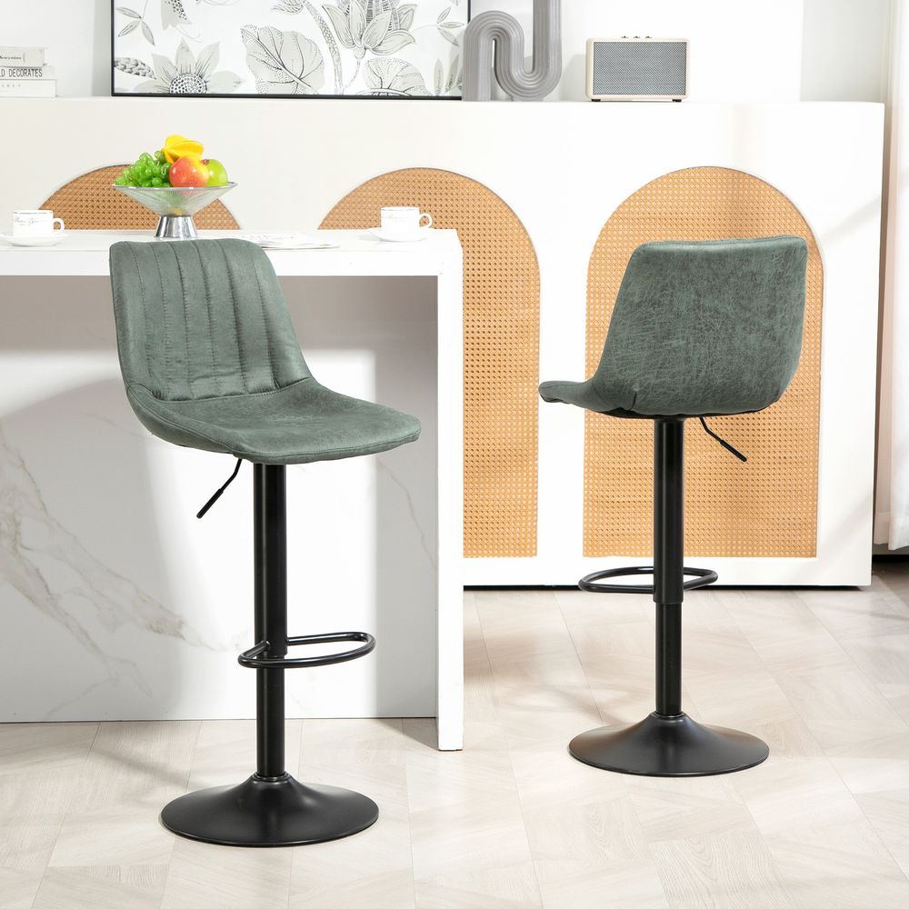 HOMCOM Set Of 2 Microfibre Retro Tub Bar Stools Metal Frame Footrest Seat Blue